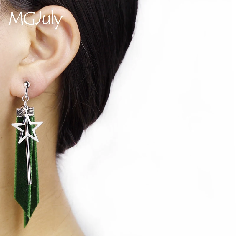 

Geometry Ribbon Clip On Earrings No Ear Hole Metal Star Earrings Without Piercing Women Green Ribbon Earring Jewelry CE038