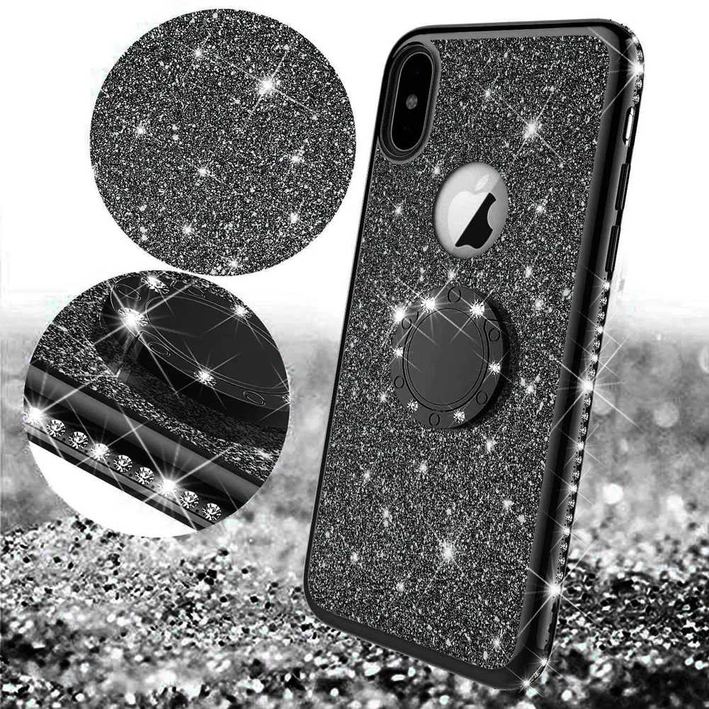 case for iphone 8 Glitter Bling Diamond Plating Soft TPU Cover For iPhone 11 12 XS Max XR X 6S 6 7 8 Plus 360 Rotating Finger Ring Kickstand Case case for iphone 7