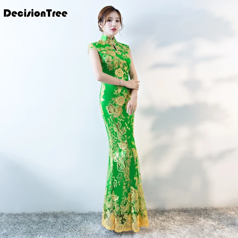 Китайское традиционное платье женское тонкое Cheongsam вышивка блестками современные восточные длинные Qipao вечерние платья