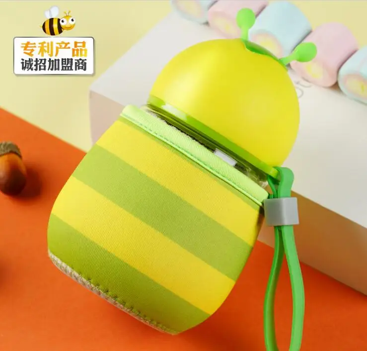 Креативная новая стеклянная мультяшная пчелка, Божья коровка 300 мл Студенческая стеклянная чашка для путешествий портативная забавная стеклянная антинагревающая - Цвет: green bee