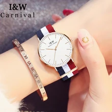 I&W Fashion Nyloy Strap Quartz Watch Women Carnival Ladies Ultra Thin Simple Wrist Watch Sapphire Crystal Clock bayan kol saati