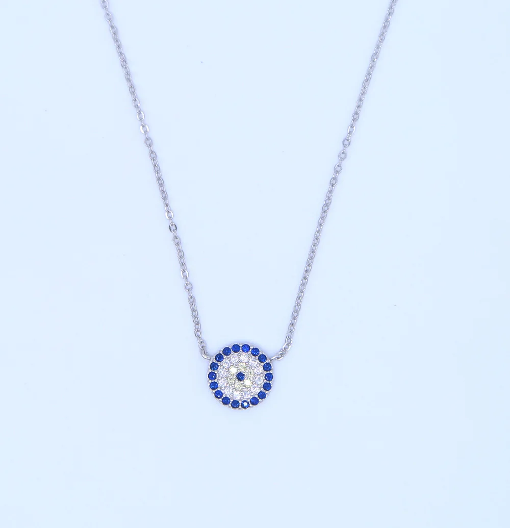 Модный женский подарок вечерние ювелирные изделия Серебряная цепочка 925 Стерлинговое Серебро Злой Глаз поперечный крест ожерелье вымощено Голубой цирконий