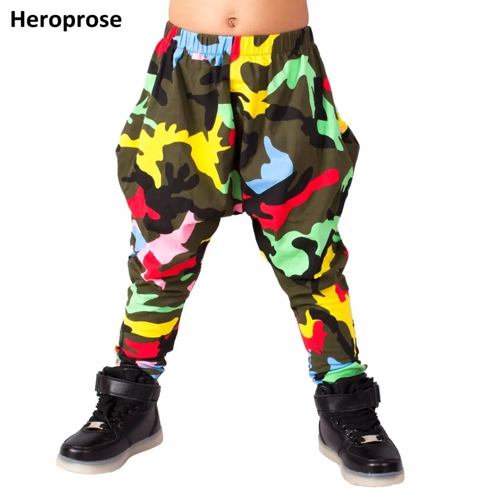 

Heroprose 2021 Spring Summer Personality Colorful Camo Big Crotch Trousers Stage Performance Harem Hip Hop Skinny Pants For Kids