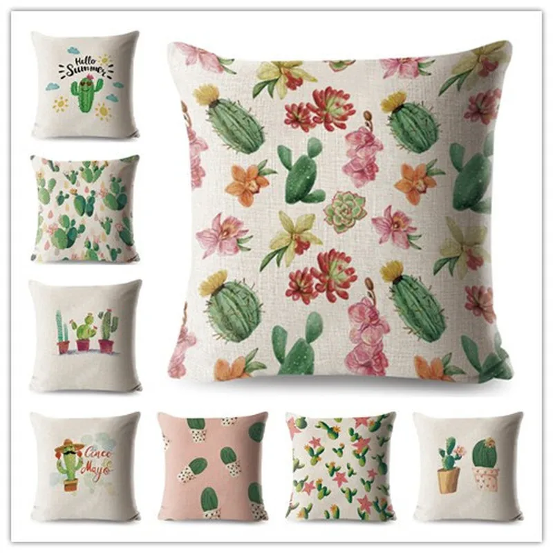 

Nordic ins cactus printed Cotton and linen pillow cover home decoration pillowcase sofa cushion cover office waist pillowcase