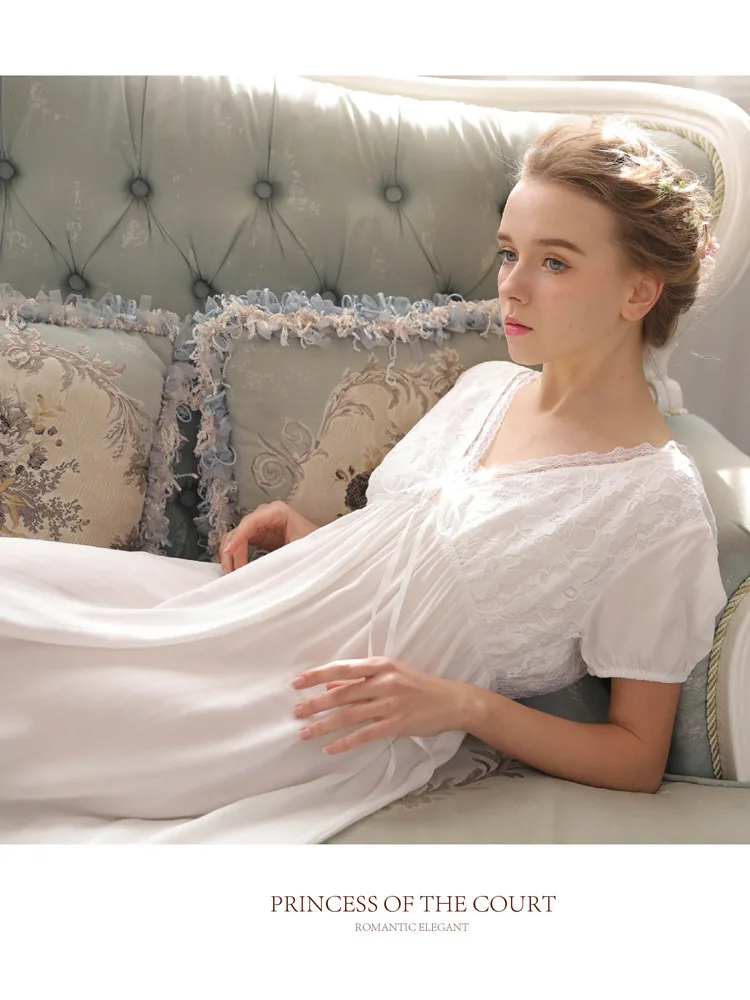 Весна и осень для женщин принцесса натуральный хлопок ночные рубашки для девочек леди платья пижамы Ночное платье Vestidos Q025