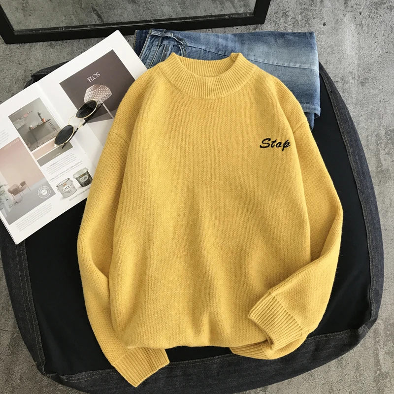 LEGIBLE Men Hip Hop Sweater Mens Autumn Winter Designer Pullover Sweater Male Loose Solid Harajuku Clothing Colorful