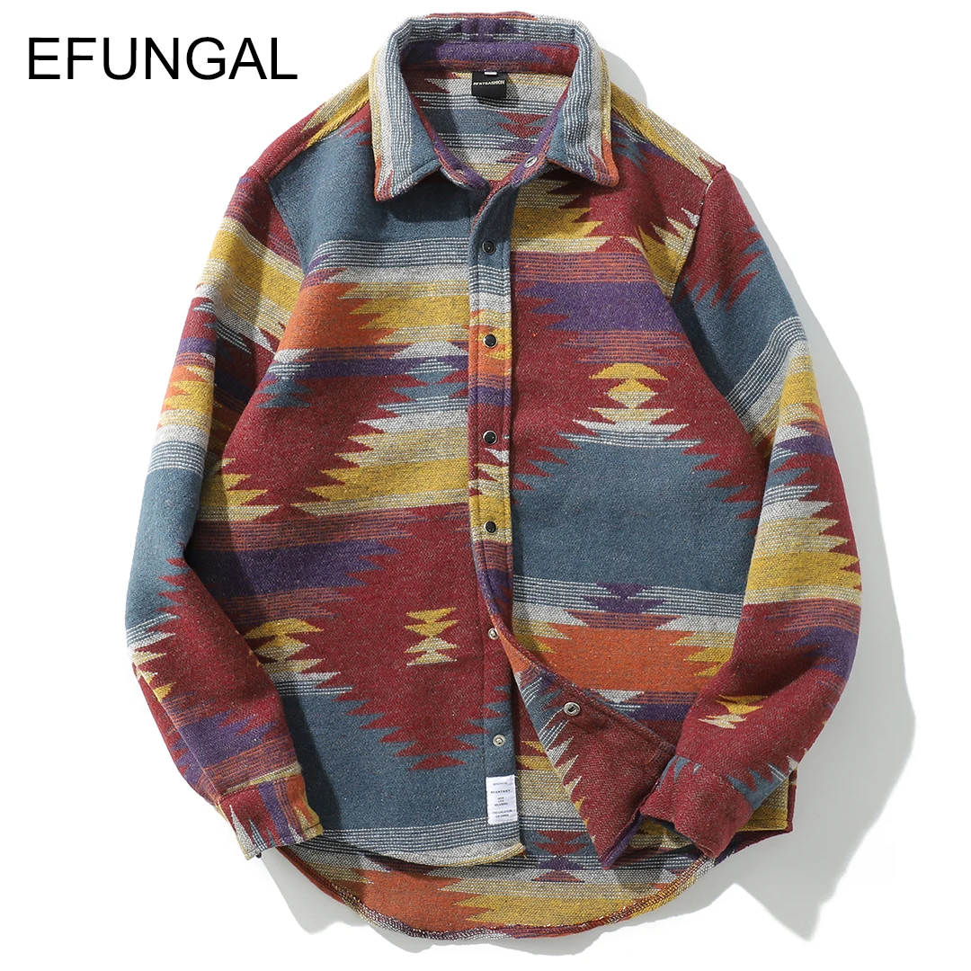 

EFUNGAL Flannel Long Sleeve Shirt Men Women 2019 Spring Autumn Japanese Streetwear Fashion Harajuku Shirts Hip Hop Clothes FD125