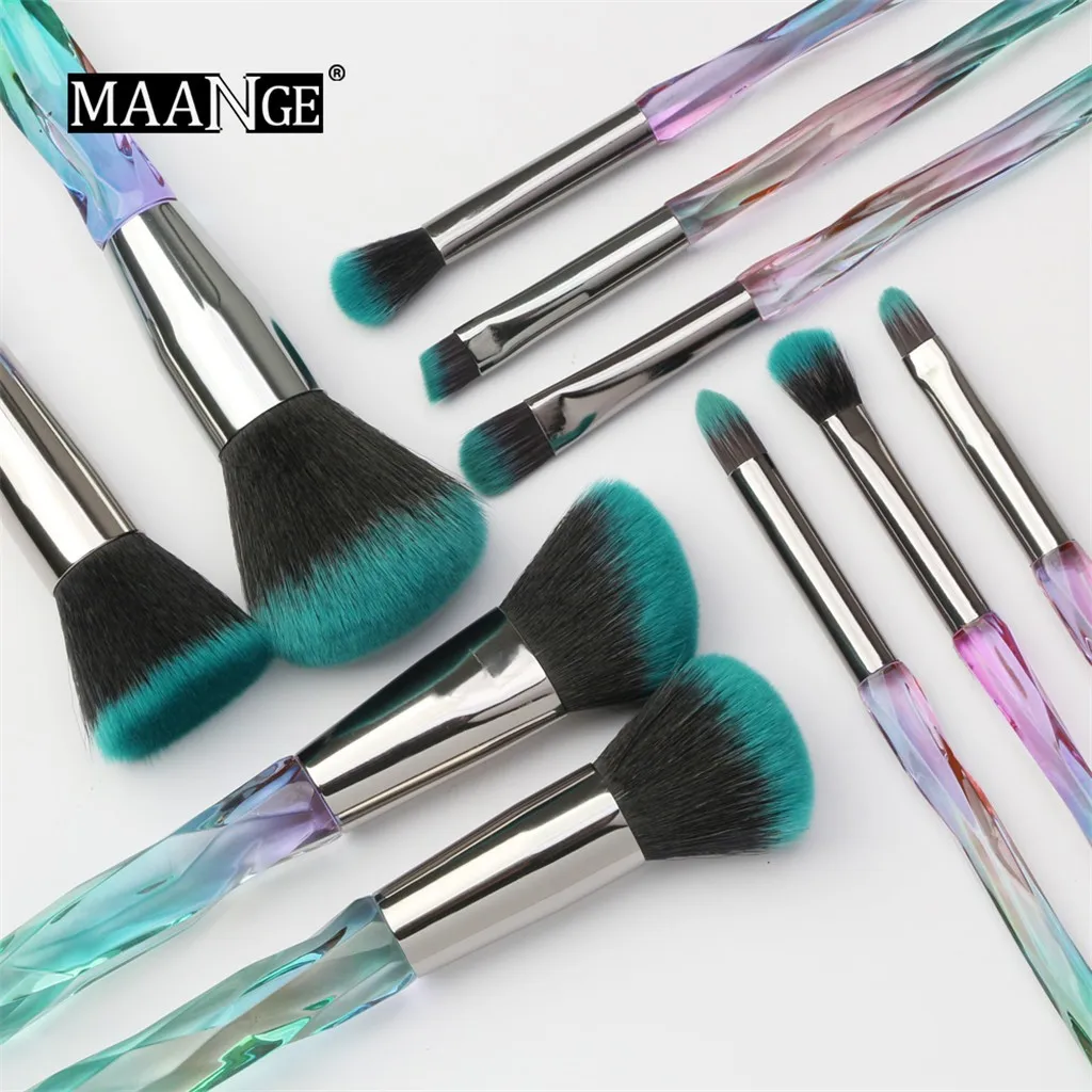 

Brochas Maquillaje 10 Pcs Makeup Brush Set Foundation Crystal And Diamond Transparent Handle Cosmetic Brush Pincel Maquiagem
