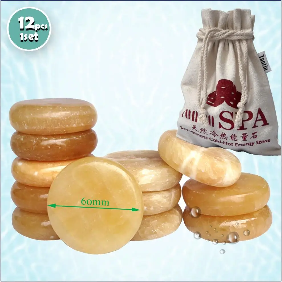 12pcs/lot 6x6cm yellow jade massage Relieve Stress Back Pain Health Care Acupressure Stones for