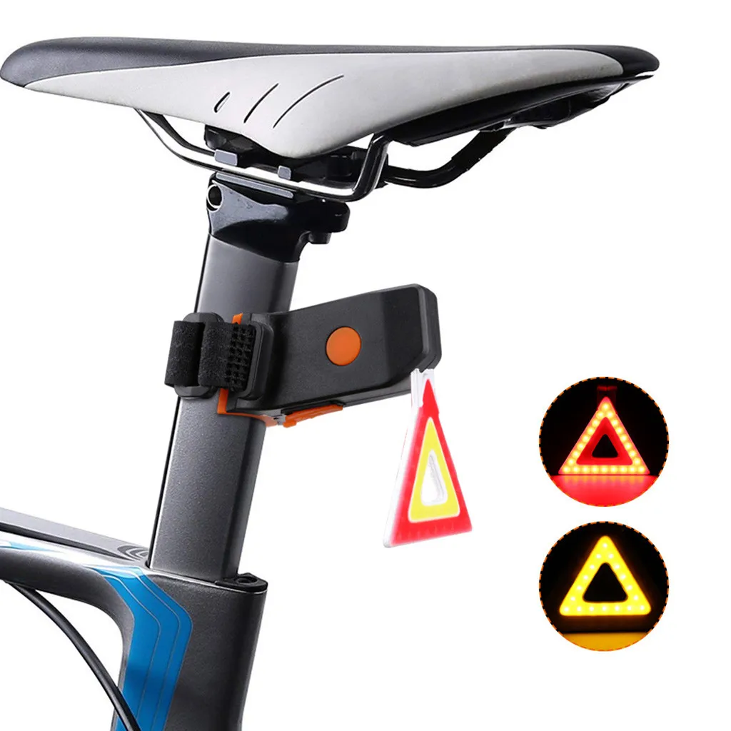 Clearance USB Rechargeable Bike Rear Tail Light LED Bicycle Warning Safety Smart Lamp Unique Red Yellow Light Riding Night Triangle Shape# 0 Clearance USB Rechargeable Bike Rear Tail Light LED Bicycle Warning Safety Smart Lamp Unique Red Yellow Light Riding Night Triangle Shape# 0