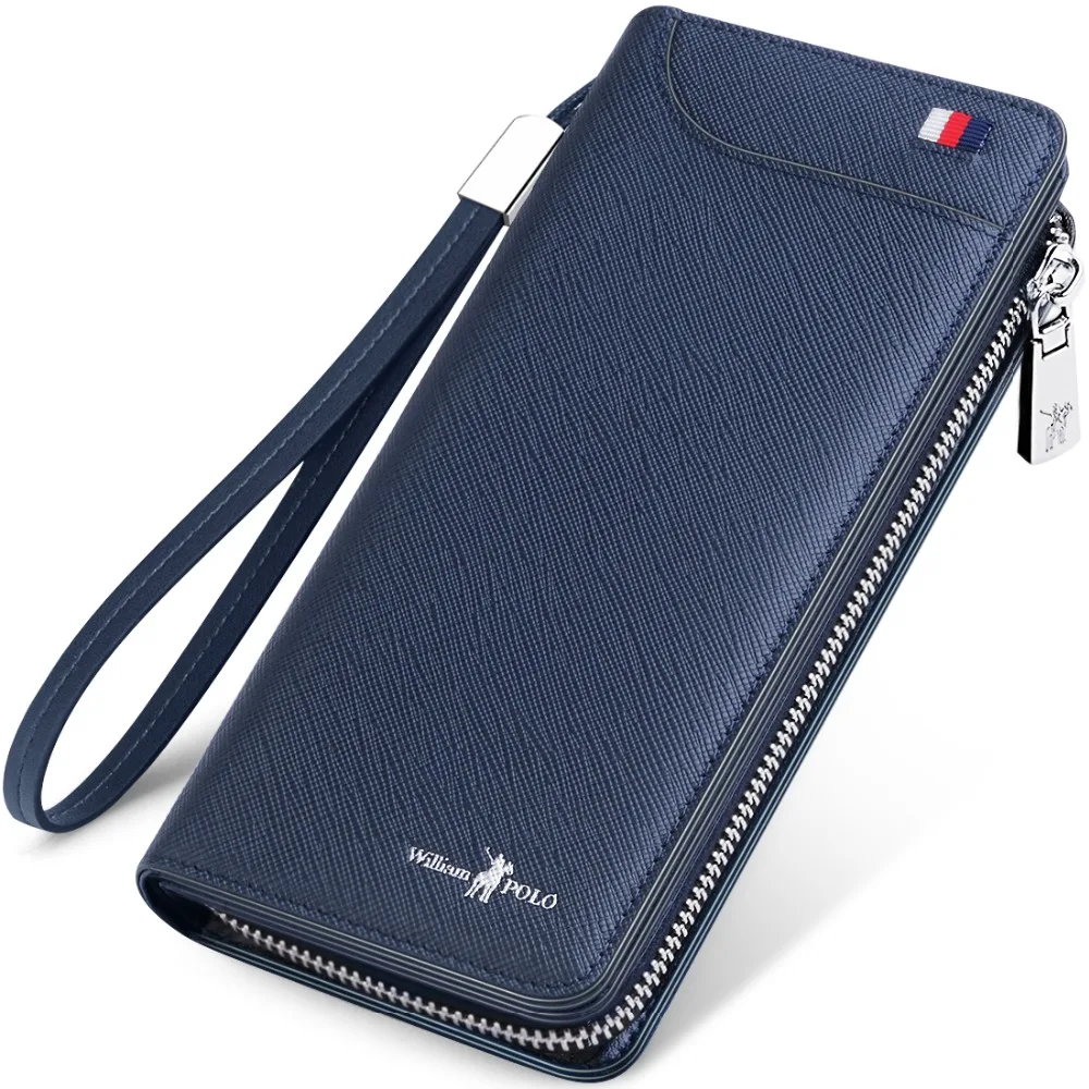 WilliamPOLO Men Wallet Leather Man Slim Long Genuine Leather Money Purse Clutch Cowhide Designer Luxury Brand Black Wallet Hold