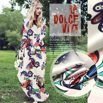 

118cm wide 19mm 93% silk & 7% spandex American map print silk satin fabric for summer dress shirt clothes cheongsam D328