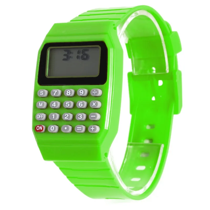 Детский Калькулятор светодиодный цифровые часы детские спортивные наручные часы relogio reloj calculadora hesap makinesi saat - Цвет: Зеленый