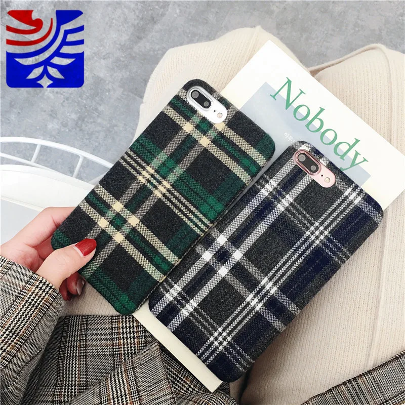 PEIPENG  Fashion Tide card Autumn and winter Retro stripe latticesPhone Cases For iphone 6 6S 7 8 Plus X Xs Max Christmas gift3