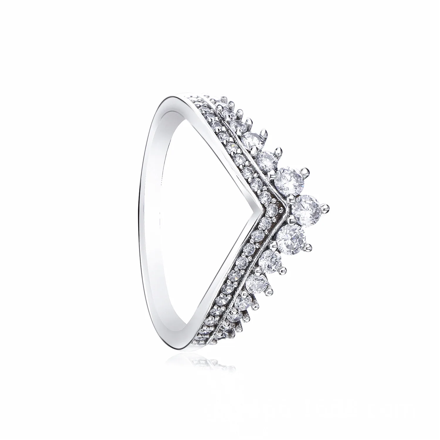 

Newest 925 Sterling Silver Original Princess Wishbone Pan Ring With Clear CZ For Women Charm Wedding Gift DIY Jewelry