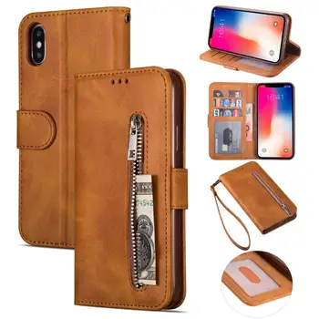 

High-grade calfskin Coque Case for Iphone X XR XS MAX 6 6S 7 8 Plus TPU Leather Wallet Cover With Card Pocket Zipper storage bag