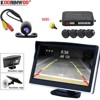 

Koorinwoo HD Dual Core Video Parking Reverse Backup Sensor Radar Detector System Original Connect 5 inch TFT Monitor Rear Camera