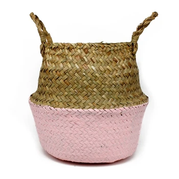 

HOT Rattan Basket Straw Basket Garden Foldable Flower Pot Hanging Wicker Storage Basket Woven Seagrass Basket Rattan Flower V