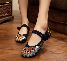 Fashion Old Peking Cloth Shoes, Chinese Style Totem Flats Mary Janes Embroidery Casual Shoes, Red+Black Women Shoes SMYXHX-10070