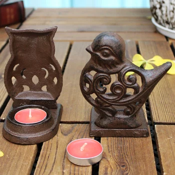 

Vintage Hollow Bird Design Cast Iron Metal Tealight Candle Holder