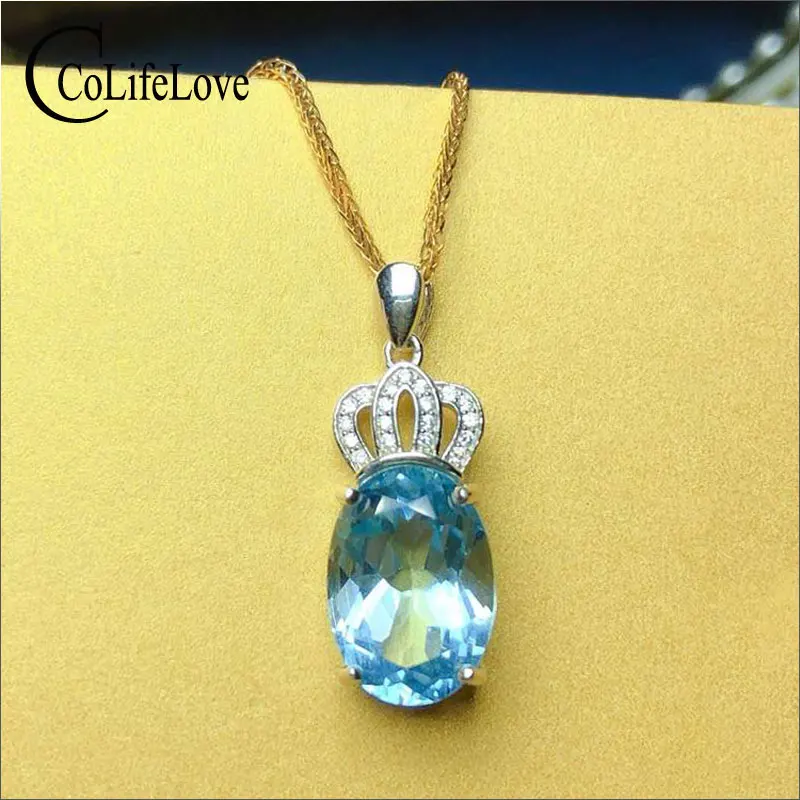 

CoLife Jewelry 925 Silver Crown Pendant with Topaz 10mm*14mm Natural Topaz Necklace Pendant Sterling Silver Topaz Jewelry