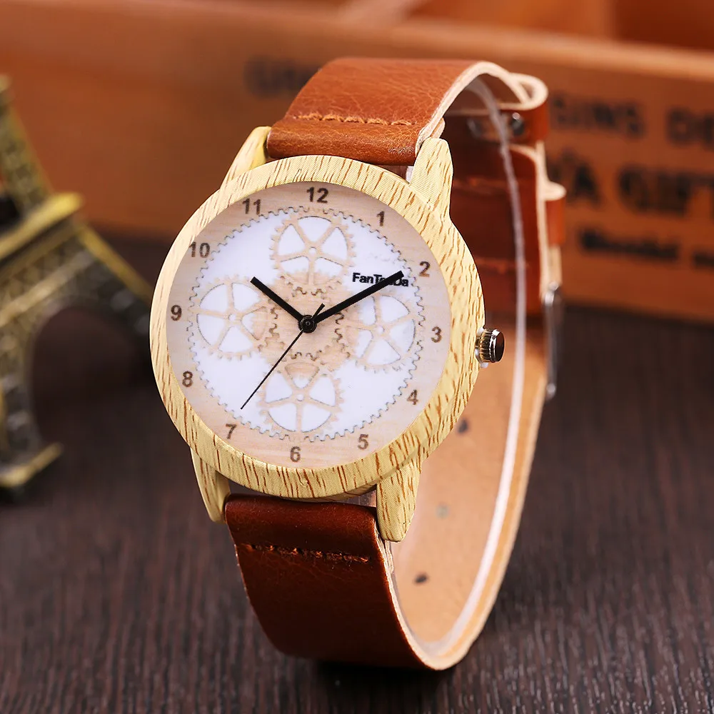 

2019 Hot Luxury Wooden Design Watch Man Leather Band Analog Quartz Round Wrist Watch Dress Erkek izle Reloj de hombre Wd3sea2