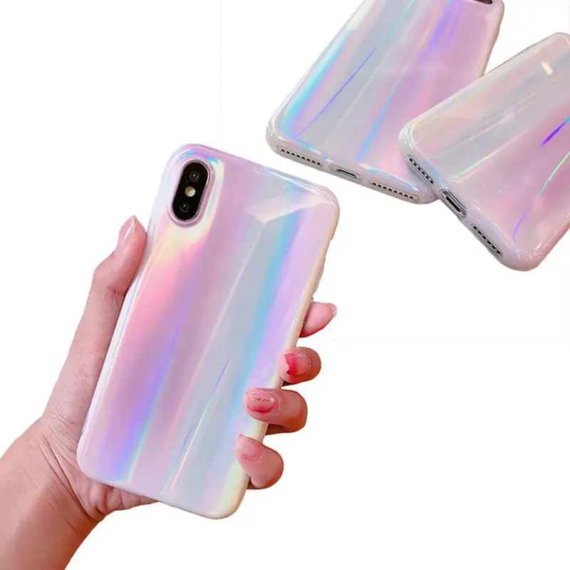 

Pink Glistening Aurora Laser All-Inclusive Anti-Fall Korean Style Mobile Phone Case For Iphone7/8plus/6s/X Laser Phone Case