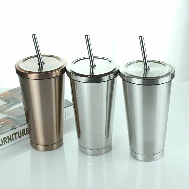 

Faroot 304 Stainless Steel 500ml Vacuum Tumbler Cup With Straw Portable Coffee Cup 6~12hors New