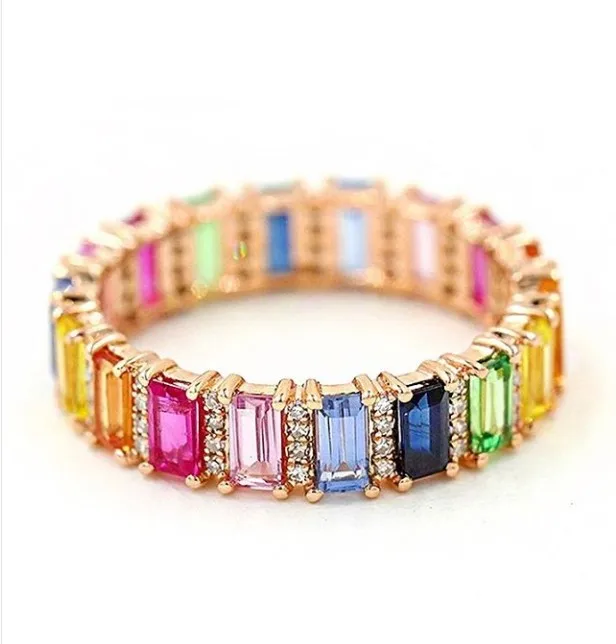Новое поступление золотые радужные обручальные кольца с фианитами модные стек укладки Вечность кольцо для женщин