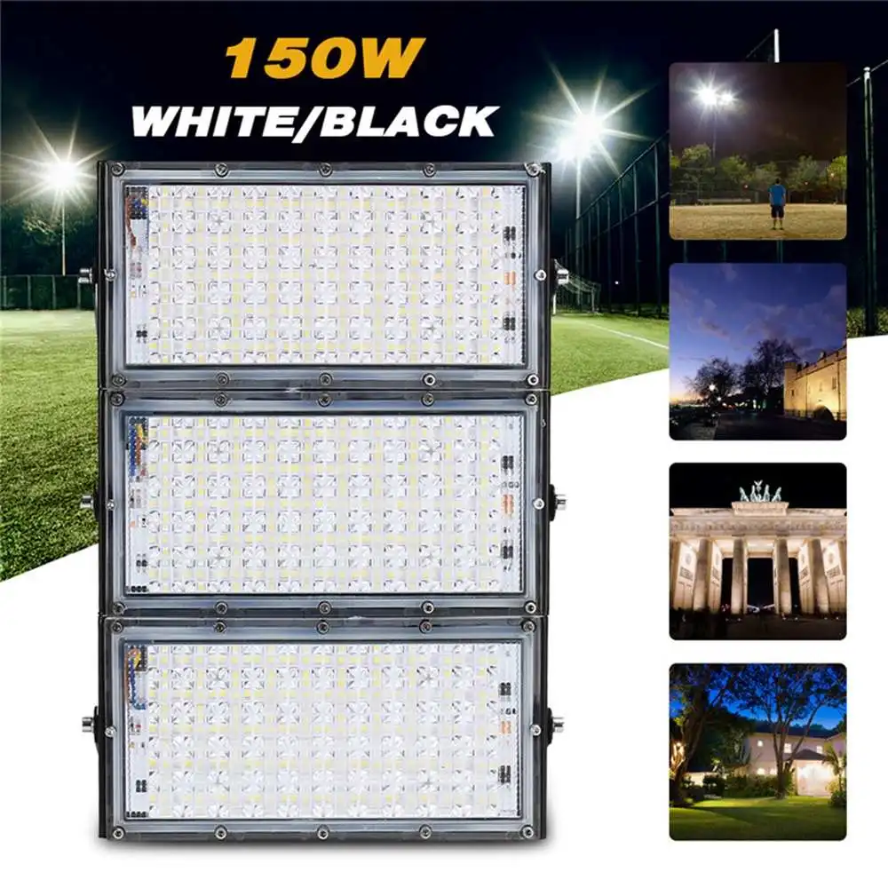 

150W White Floodlights Projection Lamp 9000-11000lm LED Lens and Aluminum Alloy Outdoor Square Park Black Shell Waterproof