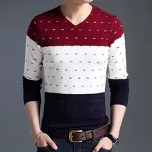 Осень, повседневный мужской свитер с v-образным вырезом, в полоску, облегающая Вязанная одежда, мужские свитера, пуловеры, пуловеры для мужчин, пуловер для мужчин, Размеры M-Xxl