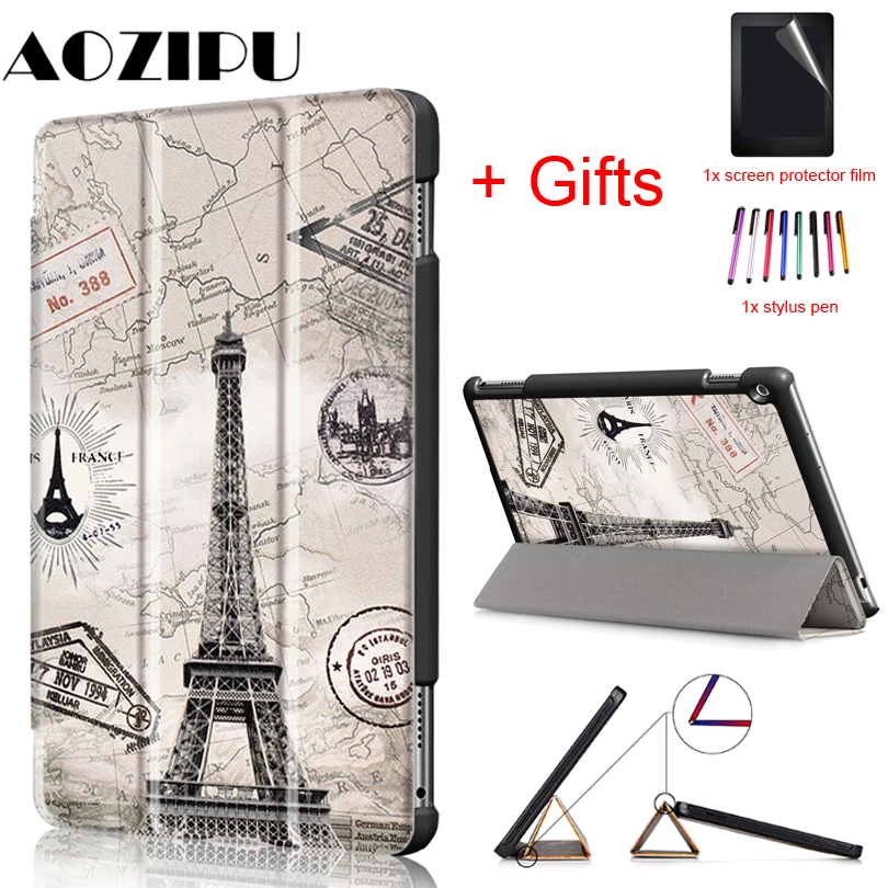 

Smart Magnet Case for Huawei MediaPad M3 Lite 10 BAH-W09 BAH-AL00 10.1" Tablet PU leather Protective Cover Case+Film+Pen