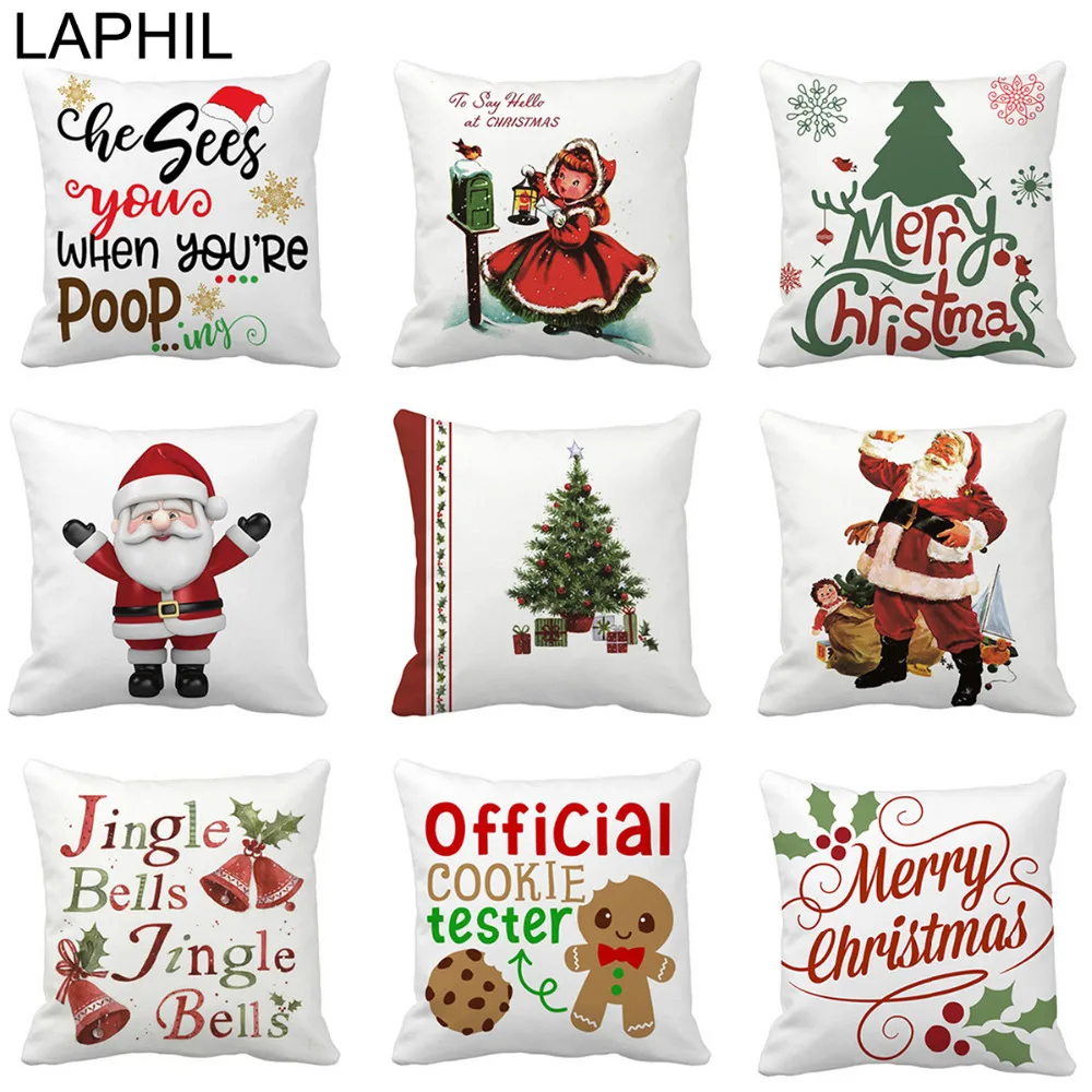 

LAPHIL Christmas Pillow Case Xmas Tree Santa Claus Merry Christmas Decorations for Home Christmas Ornaments Happy New year 2019