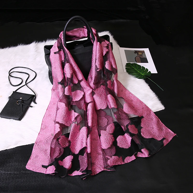 P6A18778 pink Шелковый шарф женский летний легкий шарф из органзы S9076 - Цвет: P6A18778 pink