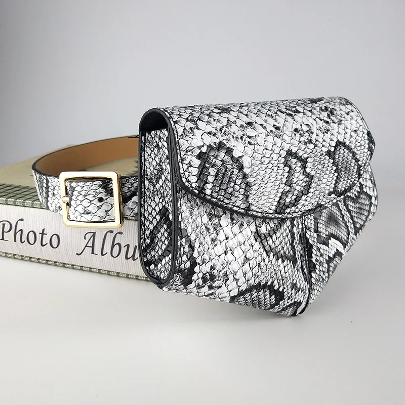 

Snake Pattern Leather Chain Waist Bags Phone Pouch Women PU Leather Fanny Packs Fashion Female Belt Bags Woman's Purse