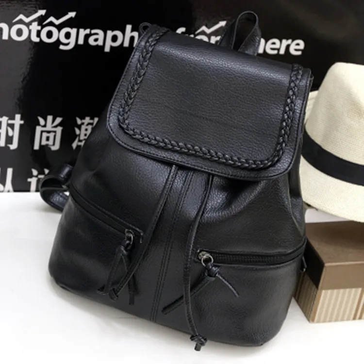

Korean Version Large Capacity Backpack Student College Wind Pu Leather Backpack Solid Backpack Women Fashion