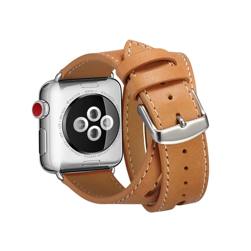 Длинный кожаный ремешок для Apple Watch Series5 4 3 2 38 мм 42 мм 44 мм 40 мм двойной тур Браслет Кожаный ремешок для Iwatch Smart Watch