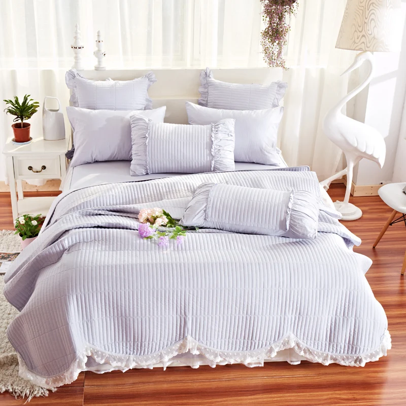 Gray Bedspreads Coverlet with Ruffles Pillowcase Bedspreads Cotton