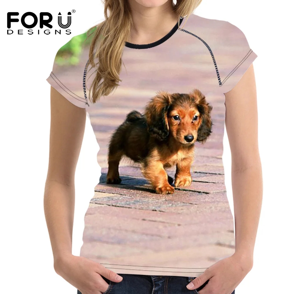 FORUDESIGNS/забавная 3D Футболка с принтом таксы и собаки Женская футболка короткими