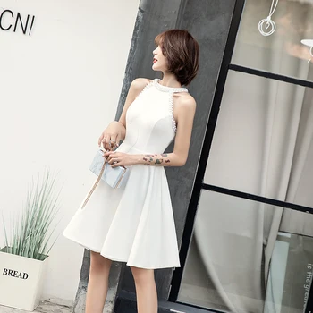 

White Asian Bridesmaid Wedding Party Dresses Sexy Ladies Halter Prom Gowns Mini Vestidos Noble Elegant Business Formal Dress