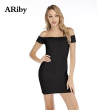 Women Dress Party Bodycon Sexy Dress 2019 Summer Lady Fashion Sexy Backless Sheath Solid Off The Shoulder Slash Neck Mini Dress