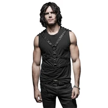 Панк мужские черные Жилет-безрукавка; блузка в полоску docoration кружили через лето Безрукавки для женщин Повседневное футболки