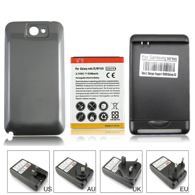 

100% Guaranteed 6500mAh Extended Replacement Battery + Black Back Case +Wall Charger for Samsung Galaxy note 2 N7100