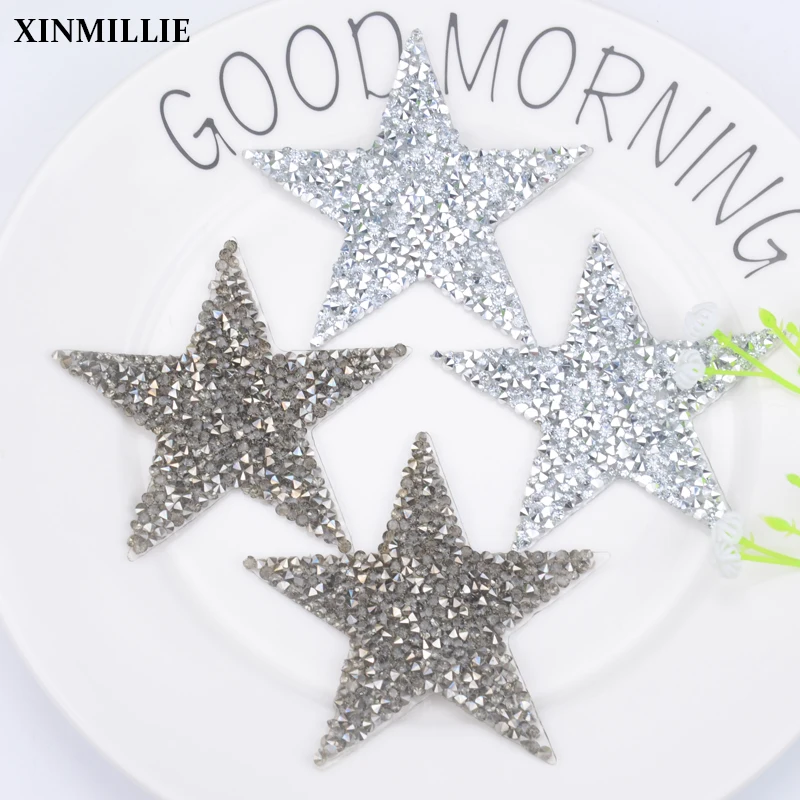 Iron on Rhinestone Transfer Bling Applique High Heel Shoe with Blue Star