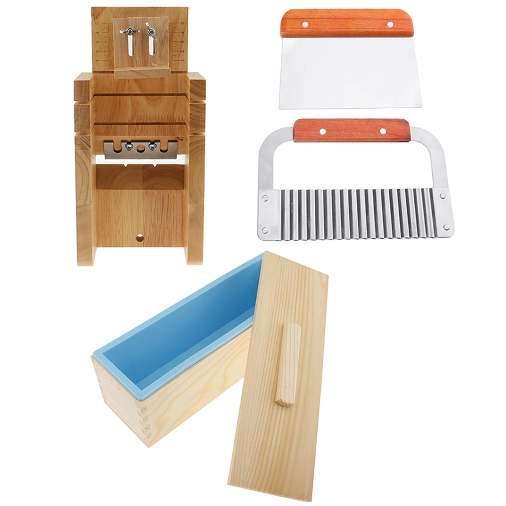 Wood Soap Cutter Mould Beveler Planer + Silicone Soap Mould with Lid Soap Making Mold + 2pcs Cutter Slicer Home Kitchen Tool