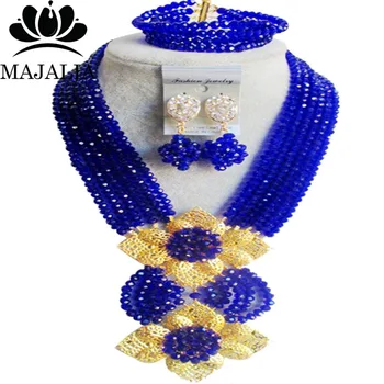 

Majalia Fashion Nigerian Wedding African Jewelry Set Royal blue Crystal Necklace Bride Jewelry Sets Free Shipping 6SE027