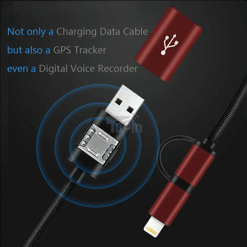 Micro-USB Lightning 2в1 кабель для зарядки данных GPS трекер Wifi LBS Дистанционное отслеживание голосовой монитор для iPhone Android автомобильный Автомобиль