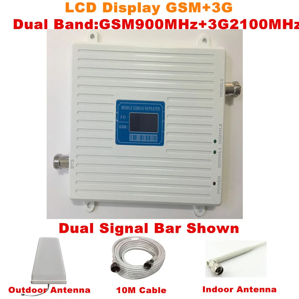 

LCD Dual Band GSM 3G Cellular Signal Booster GSM 900mhz 3G UMTS 2100mhz Mobile Amplifier WCDMA 2100 Repeater Extender +Antenna