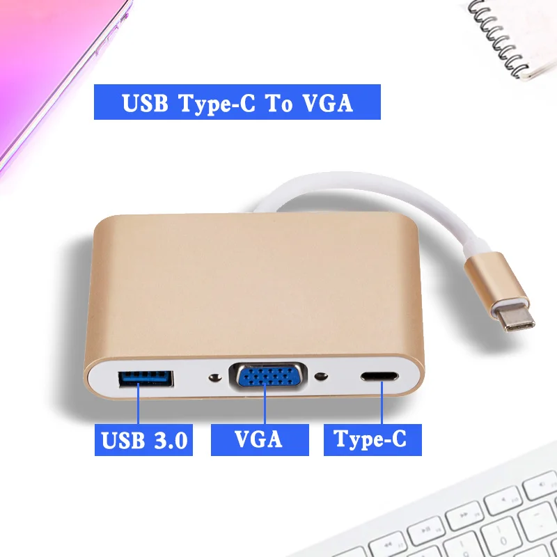 

USB HUB Type-C To VGA Adapter USB 3.0 5Gbps High Speed USB-C Female Port For MacBook Air/Pro 2016 2017 2018 USB HUB 3.0 Splitter
