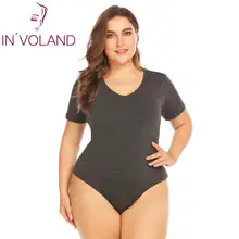 IN'VOLAND Plus Size Bodysuits Women Short Sleeve Female Overall Summer Jumpsuit Sexy Cotton oversize Body Suit
